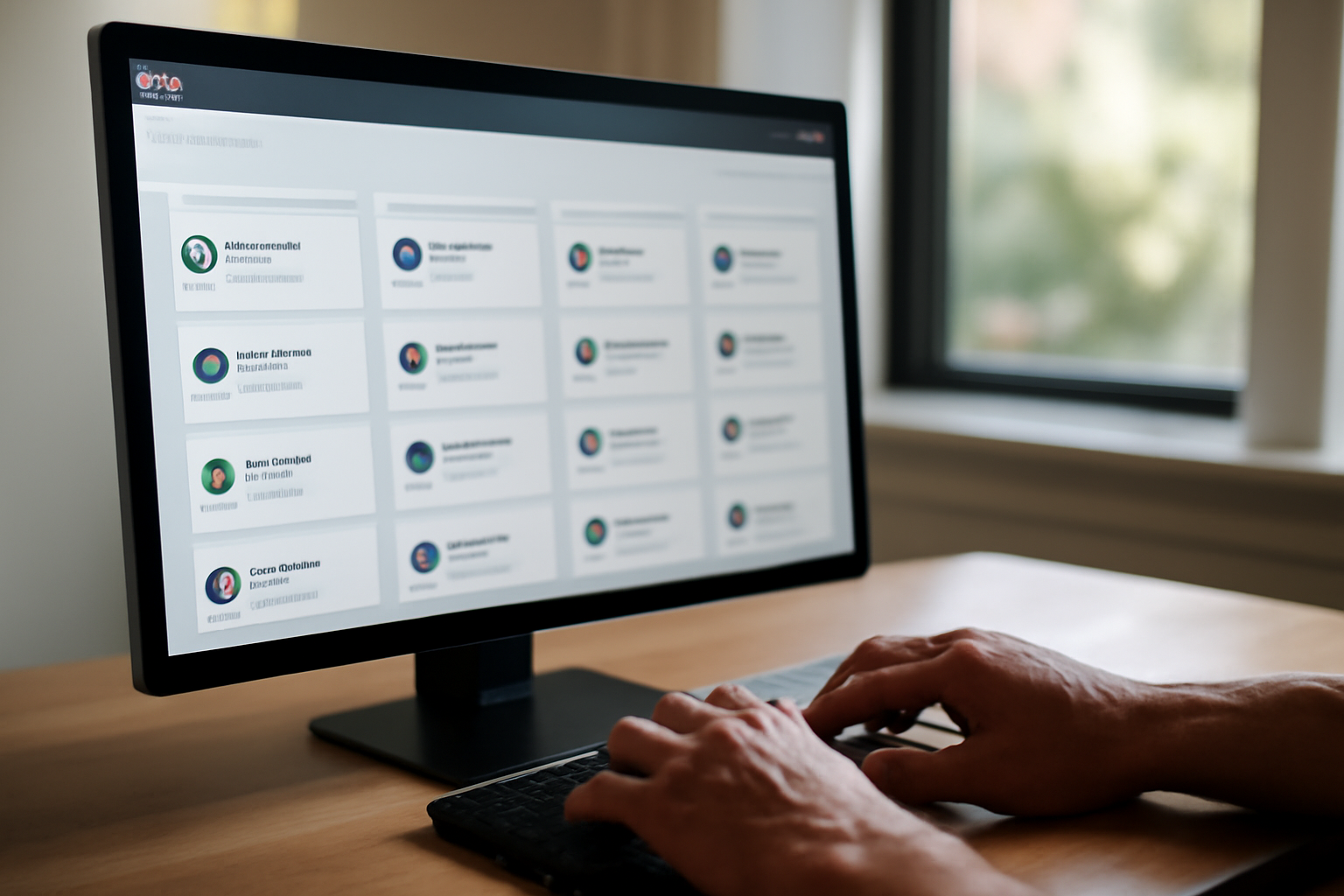 Interface CRM sur écran avec pipeline et fiches contacts