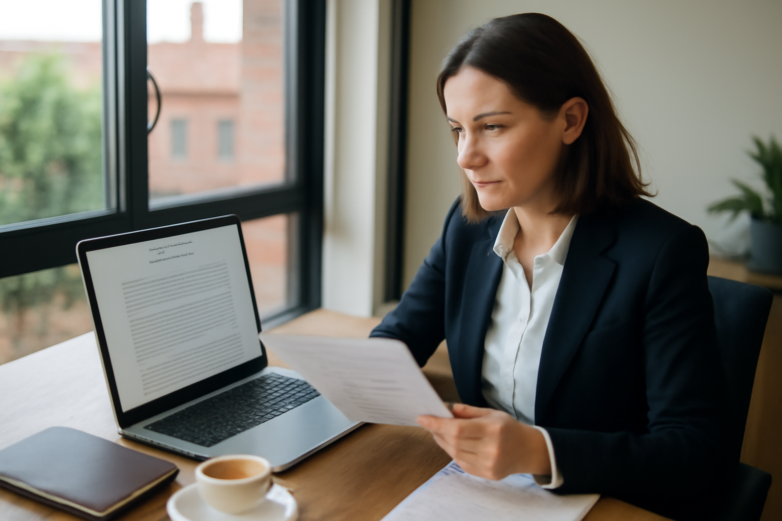 bureau à Toulouse avec un ordinateur affichant un document juridique et des mentions légales