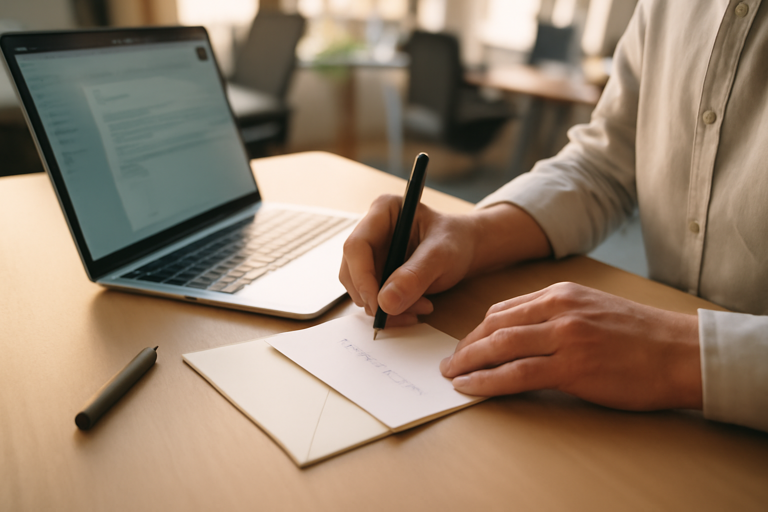 message de départ à la retraite simple sur une carte de vœux posée sur un bureau en France