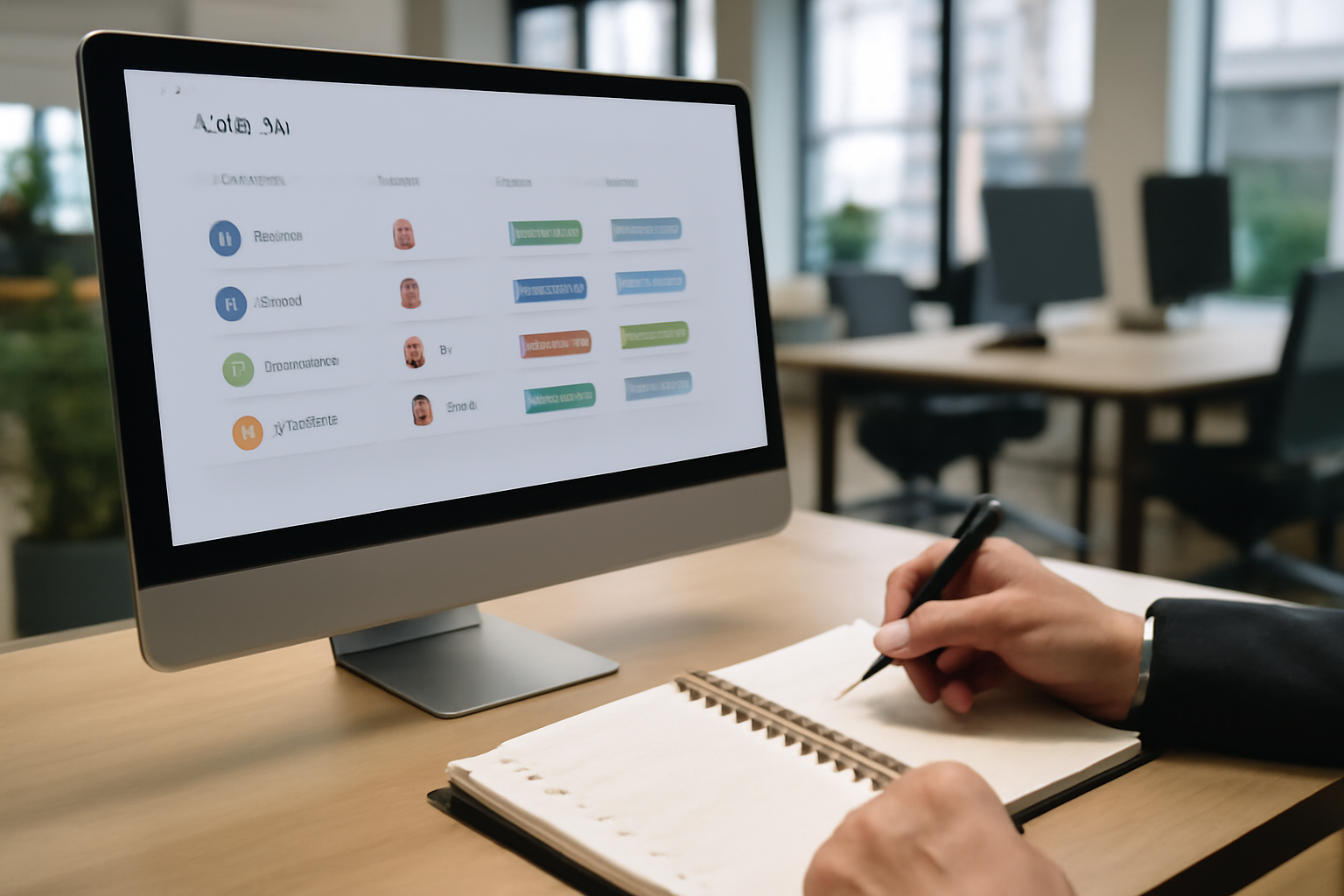 Schéma de workflow sur un écran avec étapes de validation, responsable et indicateurs de suivi