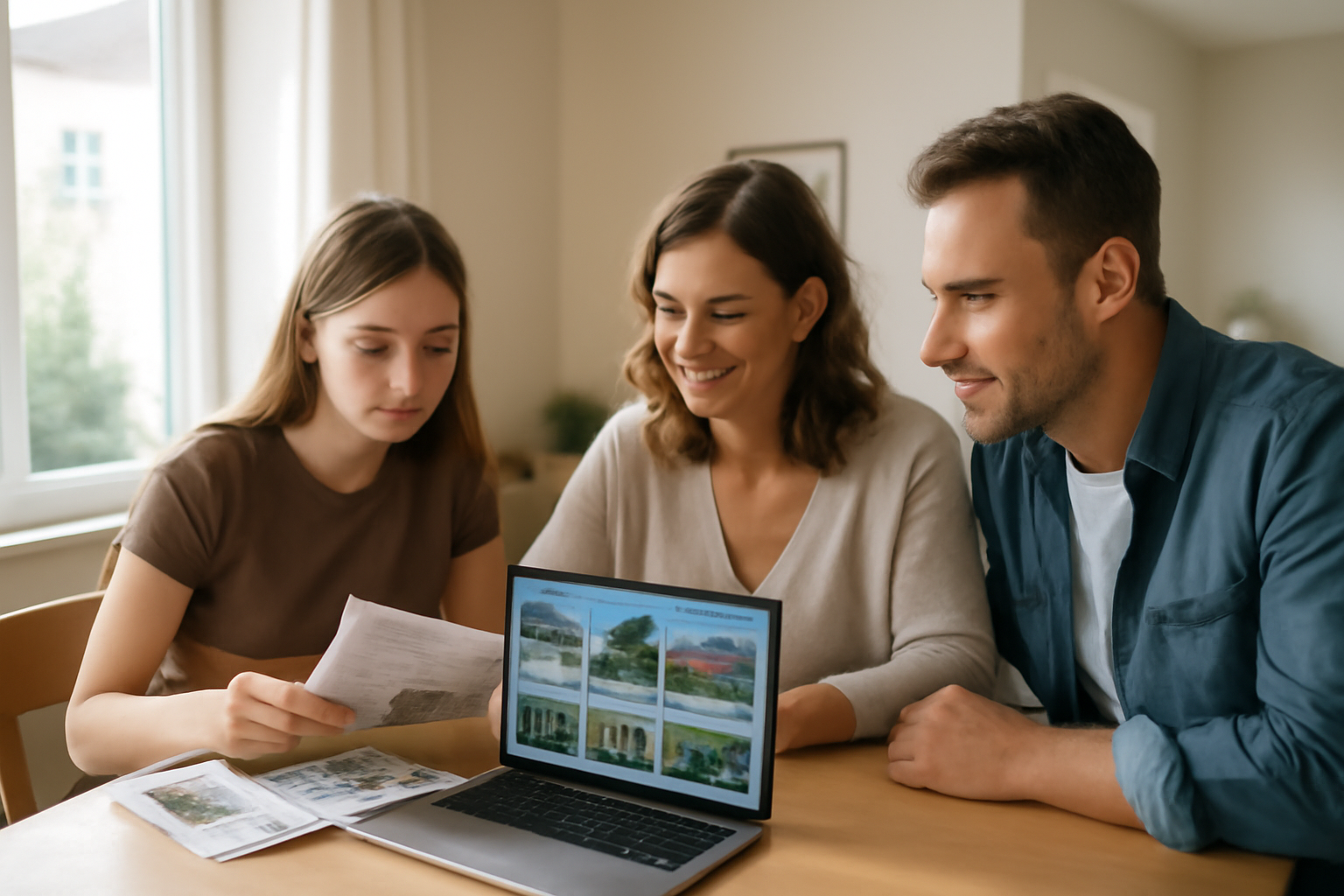 Adav vacances : famille consulte le catalogue en ligne sur ordinateur
