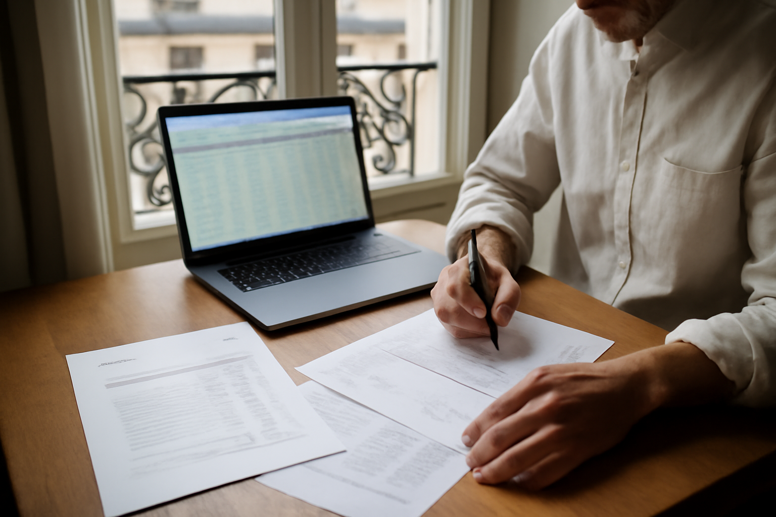 Calcul ebe exemple sur tableur avec comptabilité imprimée sur bureau, lumière naturelle