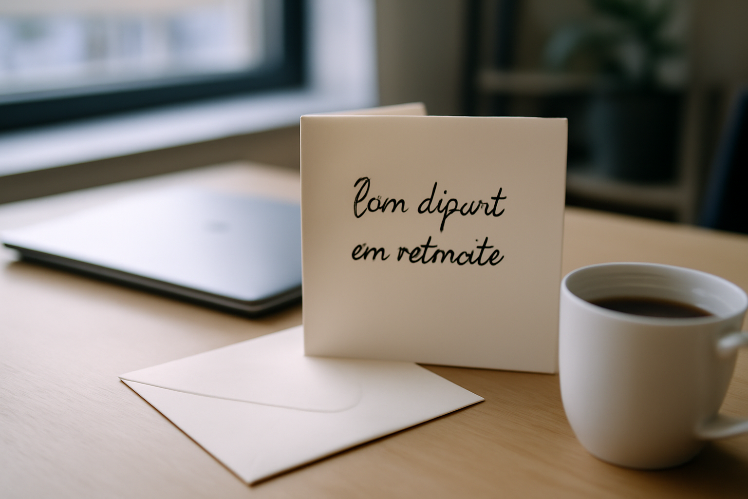 message départ retraite simple sur une carte posée sur un bureau en entreprise