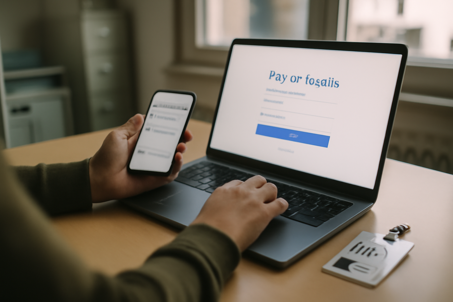 Connexion à Paie et Famille sur ordinateur, saisie d'identifiant et vérification du code