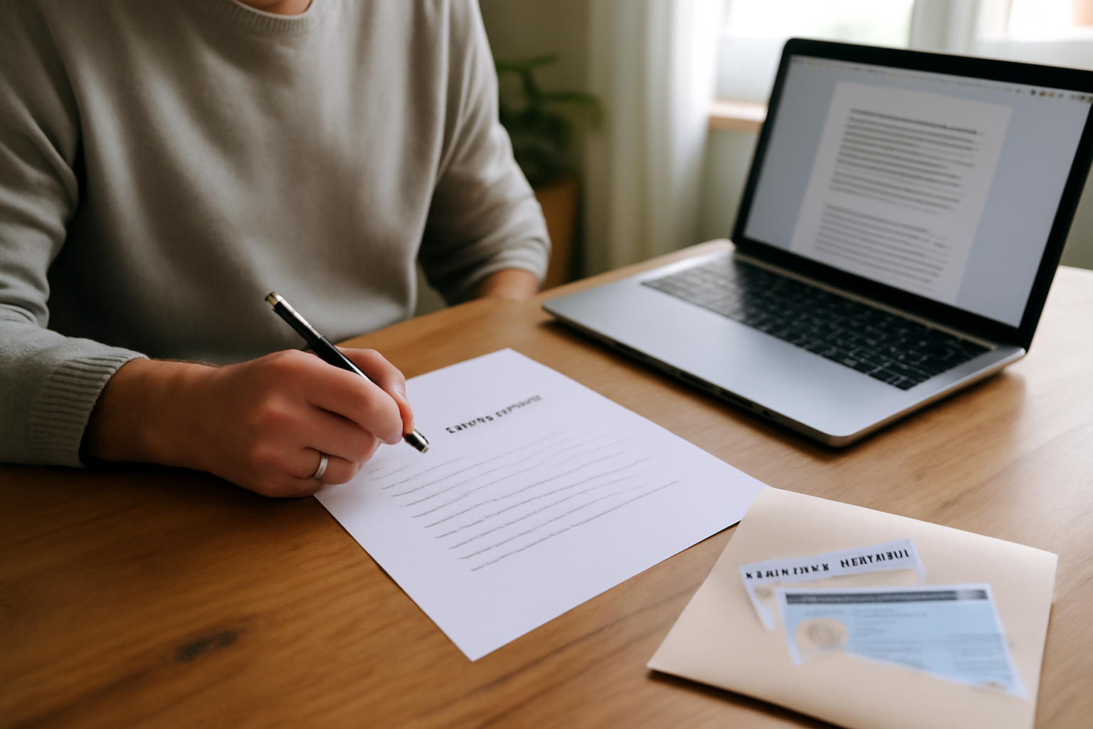 Attestation d’hébergement signée et pièces justificatives sur une table
