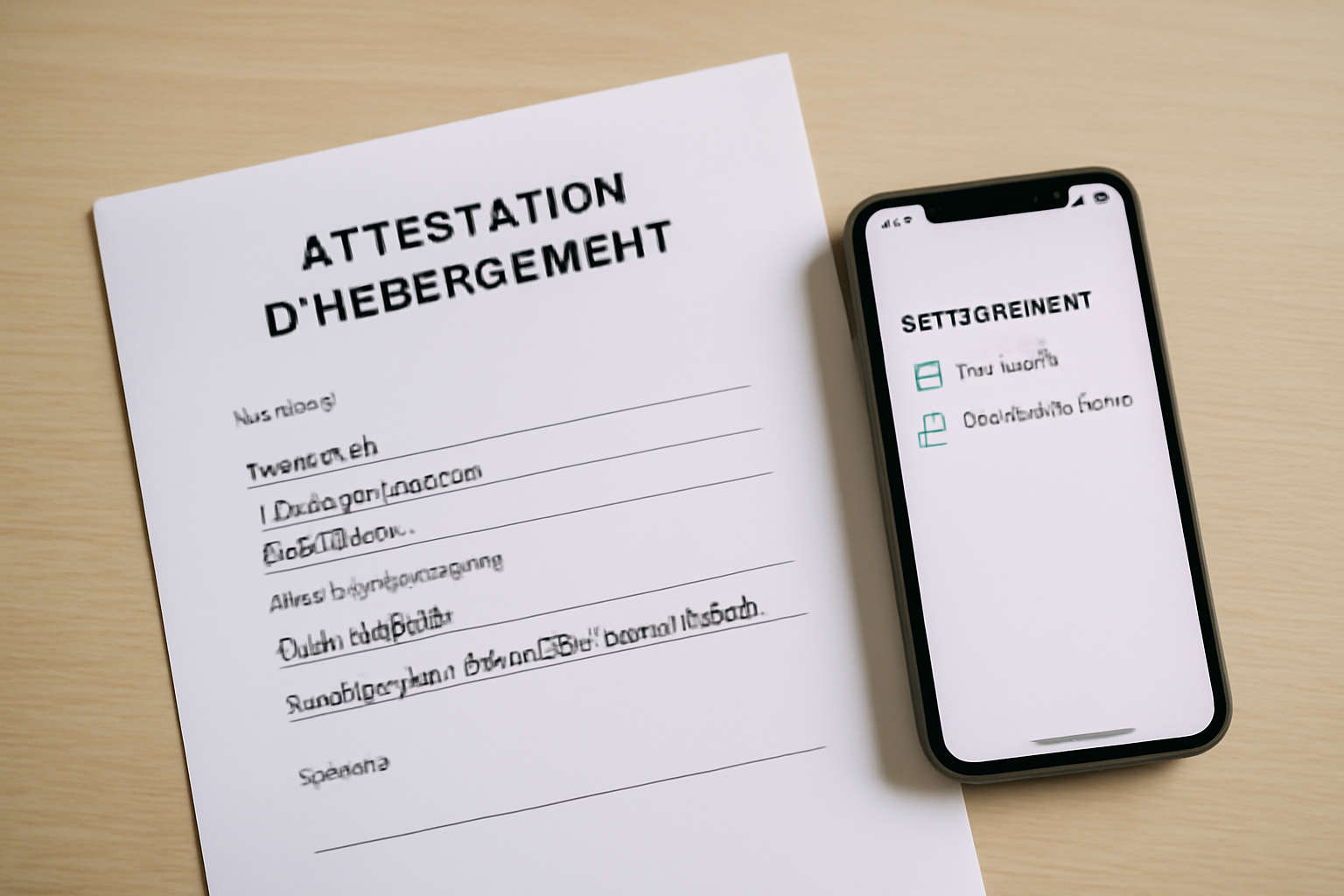 Modèle d’attestation d’hébergement avec champs identité, adresse, dates et signature